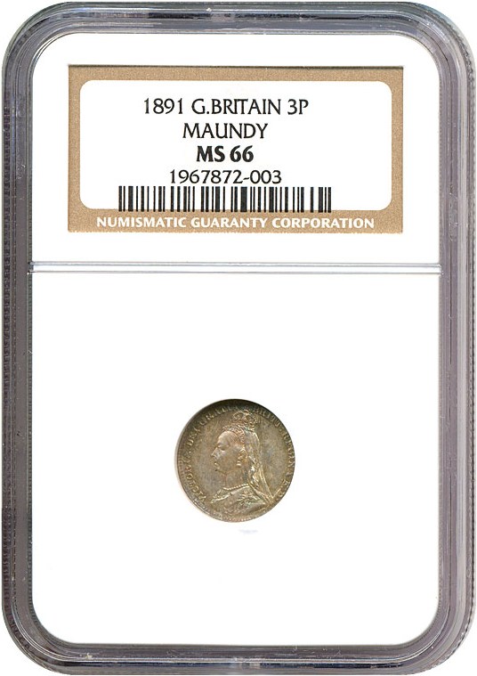image for: Great Britain: 1891 3D Maundy  NGC MS66   