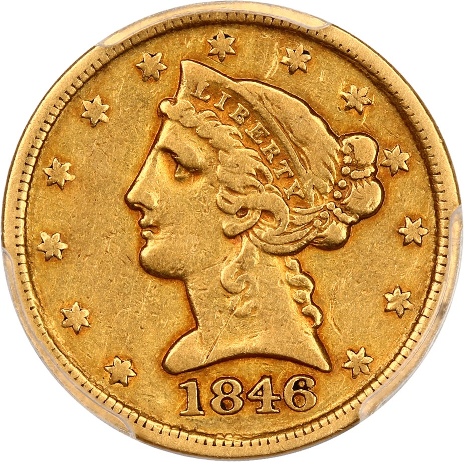 image for: 1846-D $5 PCGS/CAC VF30 ex: D.L. Hansen