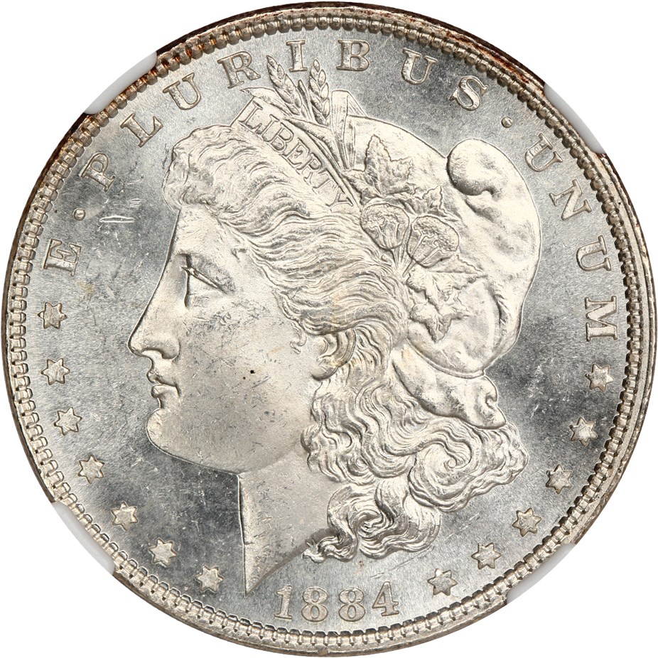 image for: Hot 50 VAM: 1884 $1 NGC MS63 (VAM-5, Doubled Ear)