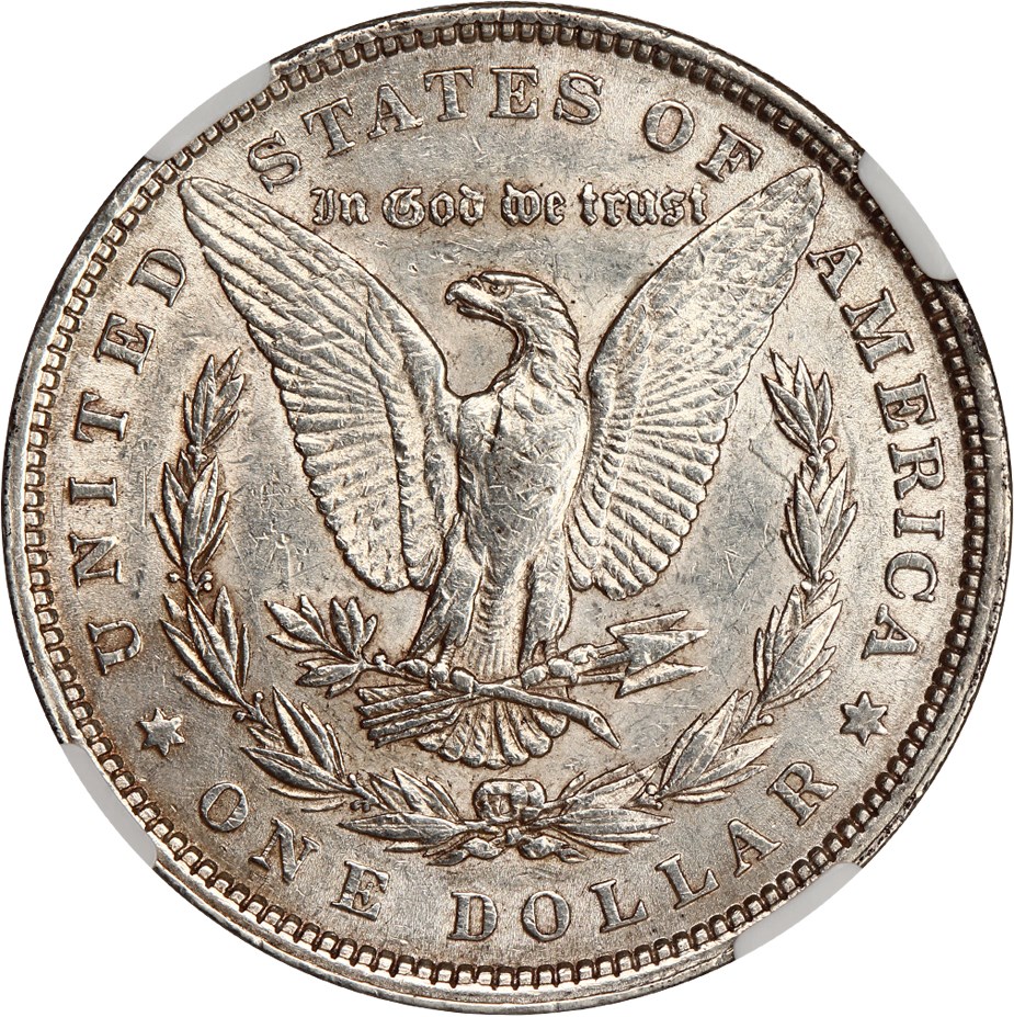 image for: Hot 50 VAM: 1880 $1 NGC AU53 (VAM-39A, Partial E Rev)