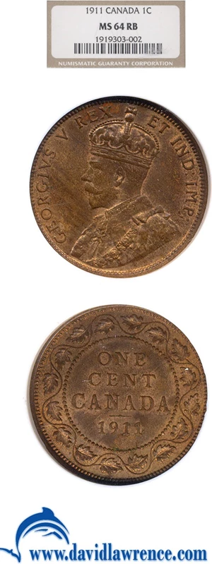 image for: Canada: 1911 1c NGC MS64 RB