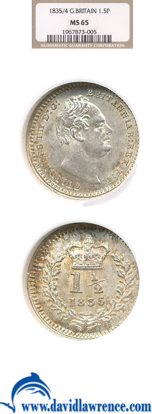 image for: Great Britain: 1835/4 1 1/2 D  NGC MS65   