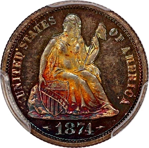 image for: 1874 10c PCGS Proof 66 (Arrows) ex: D.L. Hansen