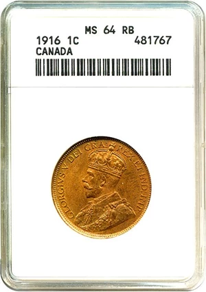 image for: Canada: 1916 1c ANACS MS64 RB