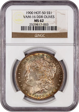 image for: Hot 50 VAM: 1900 $1 NGC MS62 (VAM-16, Two Olive Rev)
