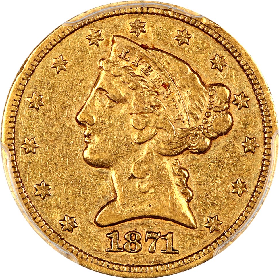 image for: 1871-CC $5 PCGS XF40