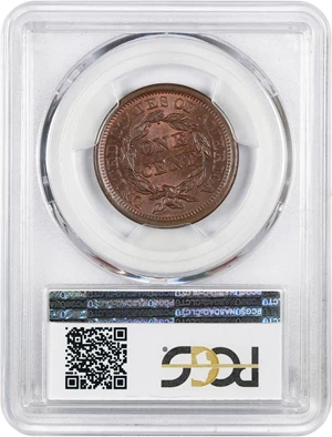 image for: 1855 1c PCGS/CAC MS65 RB (Knob Ear) ex: Bullowa
