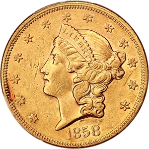 image for: 1858 $20 PCGS AU50