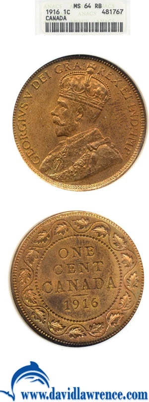 image for: Canada: 1916 1c ANACS MS64 RB
