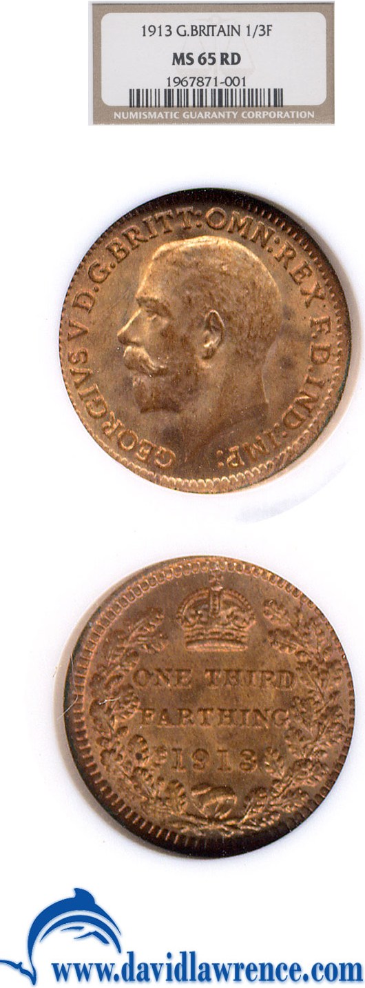 image for: Great Britain: 1913 1/3 Far  NGC MS65 RD