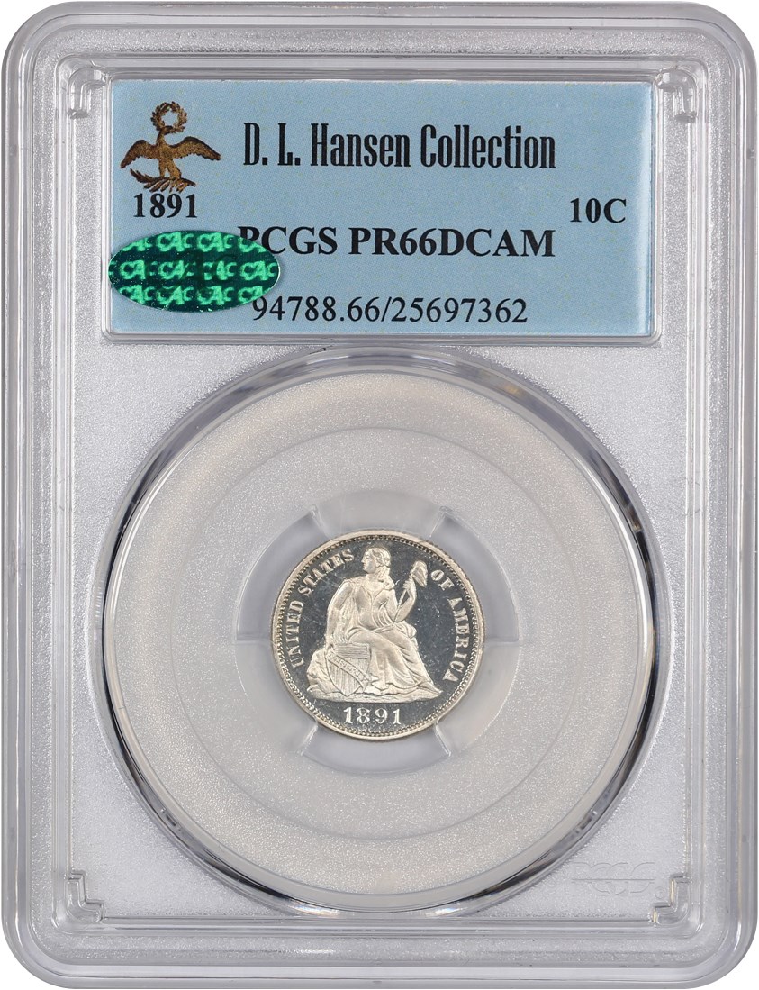 image for: 1891 10c PCGS/CAC Proof 66 DCAM ex: D.L. Hansen