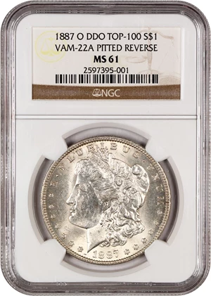 image for: 1887-O $1 NGC MS61 (VAM-22A, DDO, Pitted Rev)