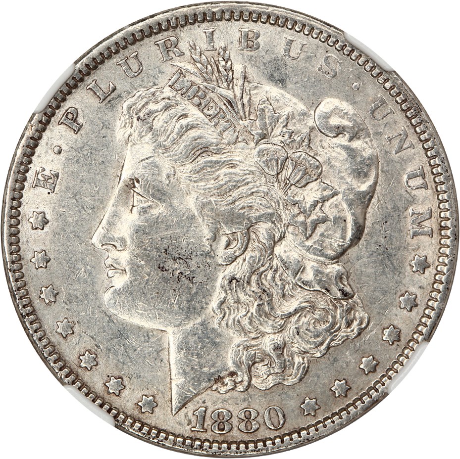 image for: Hot 50 VAM: 1880 $1 NGC AU53 (VAM-39A, Partial E Rev)