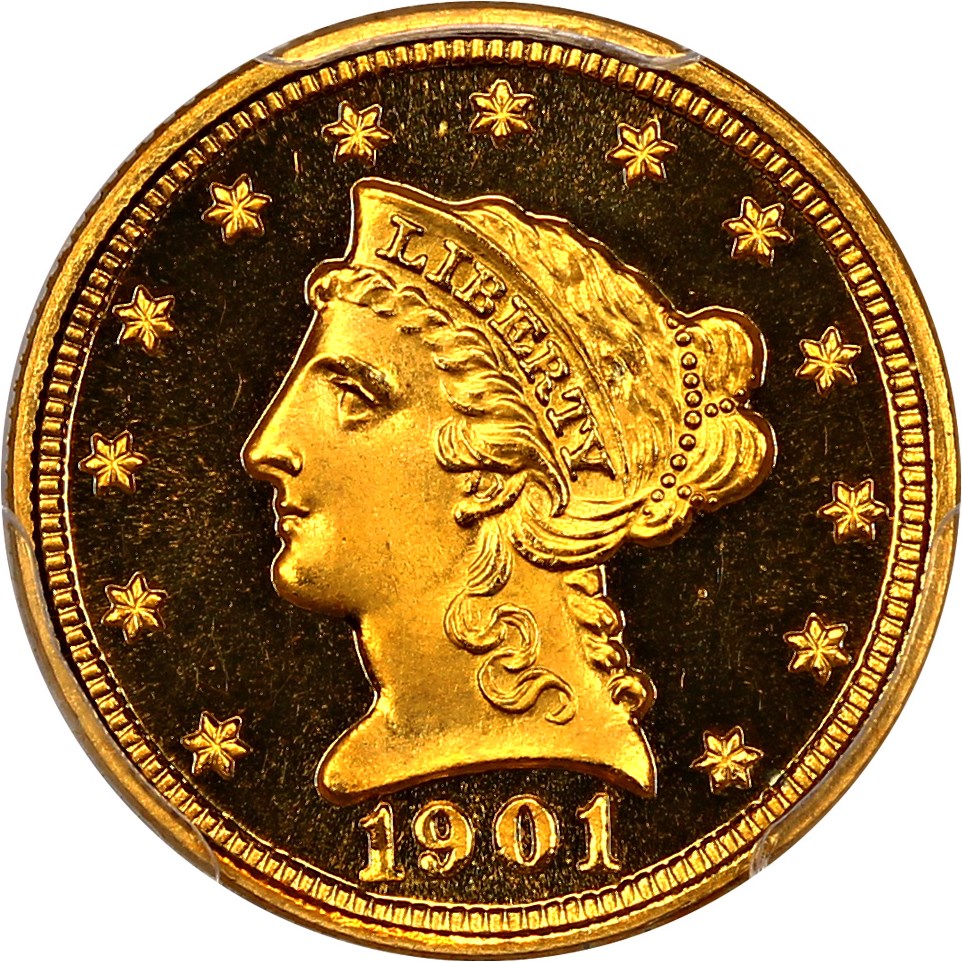 image for: 1901 $2 1/2 PCGS/CAC Proof 67 DCAM ex: D.L. Hansen