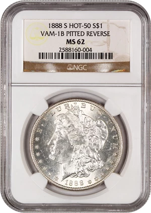 image for: Hot 50 VAM: 1888-S $1 NGC MS62 (VAM-1B, Pitted Reverse)