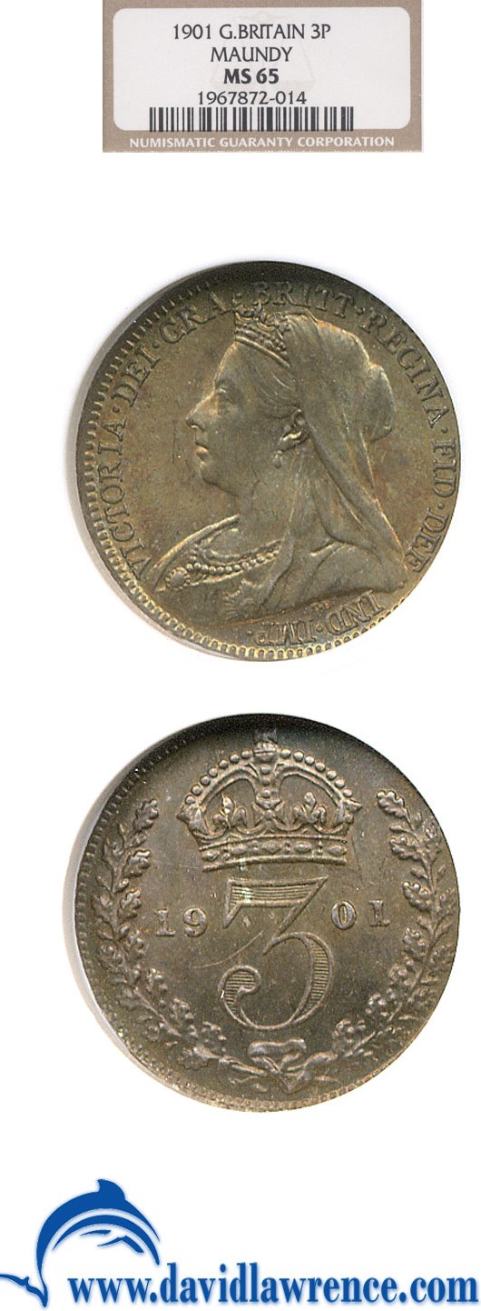image for: Great Britain: 1901 3D Maundy  NGC MS65   