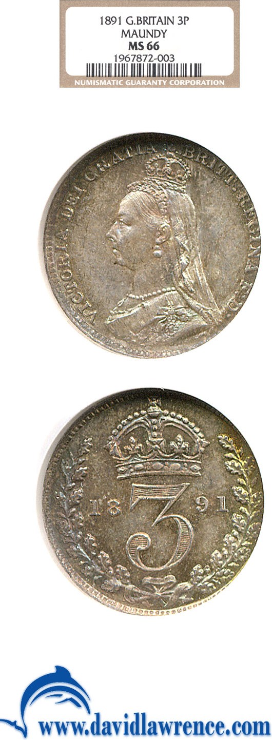 image for: Great Britain: 1891 3D Maundy  NGC MS66   