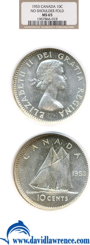 image for: Canada: 1953 10c No Strap NGC MS65