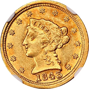 image for: 1843-C $2 1/2 NGC AU58 (Large Date)