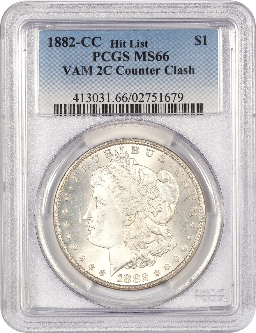 image for: 1882-CC $1 PCGS MS66 (VAM-2, Counter Clash)