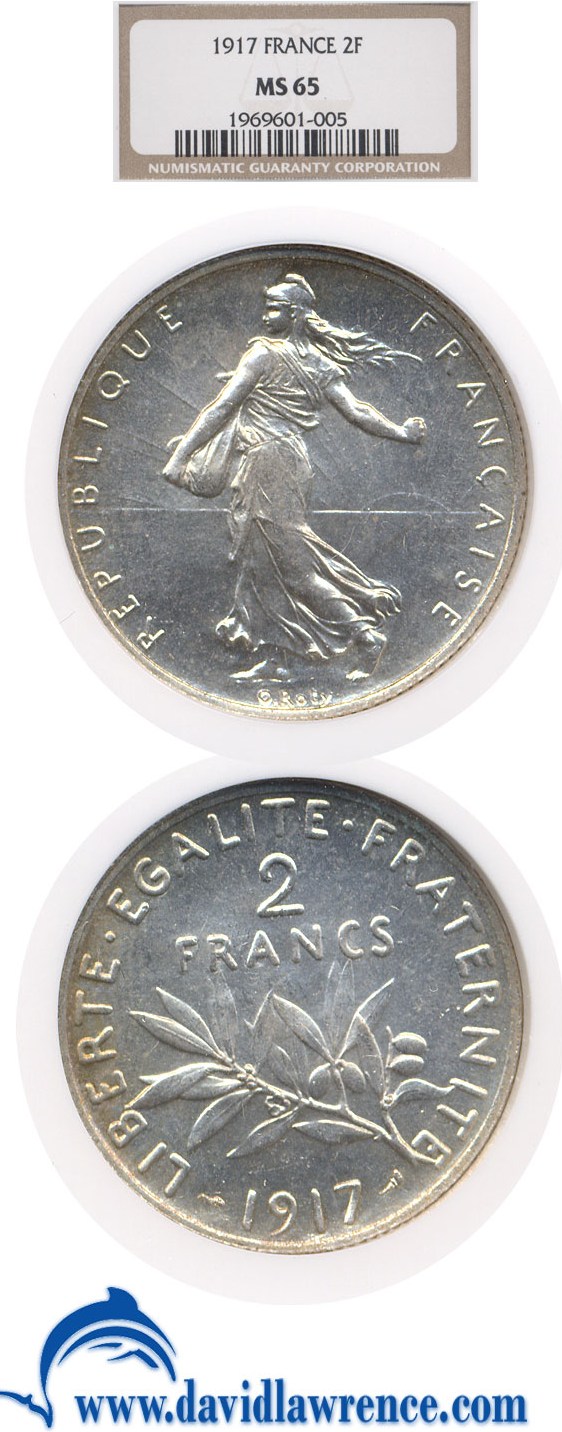 image for: France: 1917 2 Fr  NGC MS65   