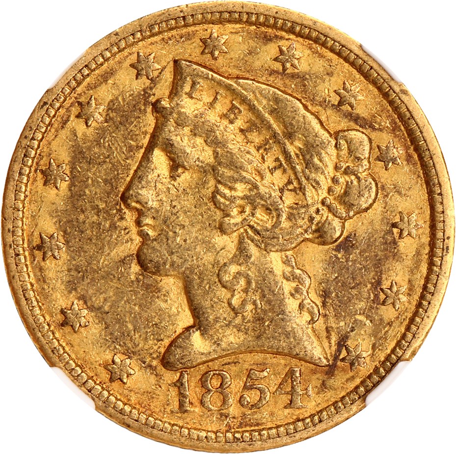 image for: 1854-C $5 NGC AU50 (Weak C) 