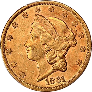 image for: 1861-S $20 PCGS AU58