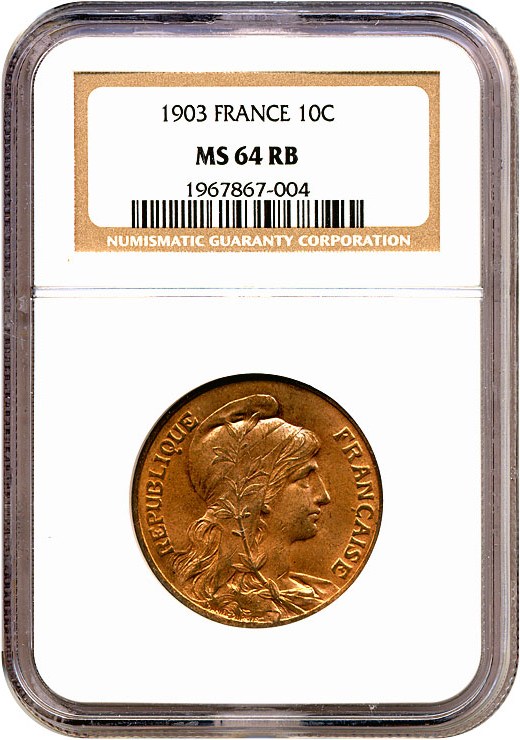 image for: France: 1903 10 Centime  NGC MS64 RB