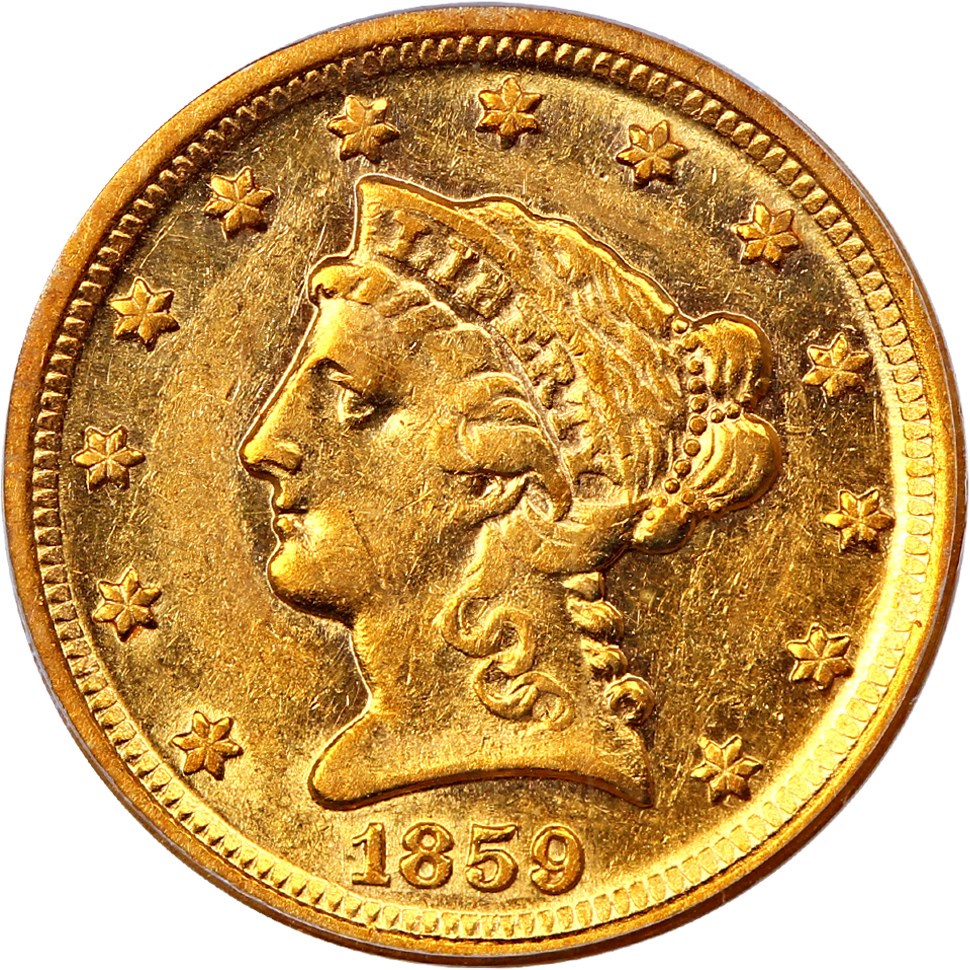 image for: 1859-D $2 1/2 PCGS AU53