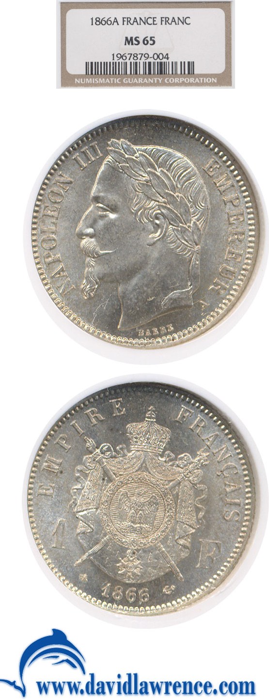 image for: France: 1866-A 1 Fr  NGC MS65   