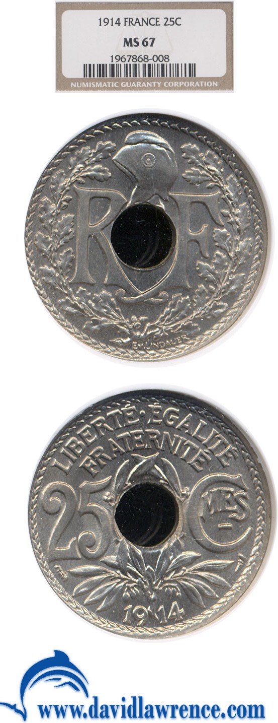 image for: France: 1914 25 Centime  NGC MS67   