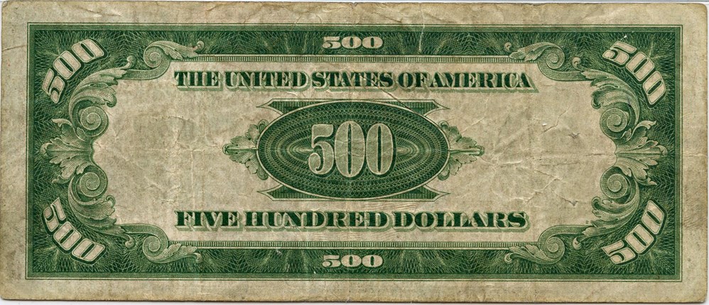 image for: FR. 2201-Blgs 1928 $500 Federal Reserve Note New York PMG Net Very Fine 25 (Tear, Stamp Ink)