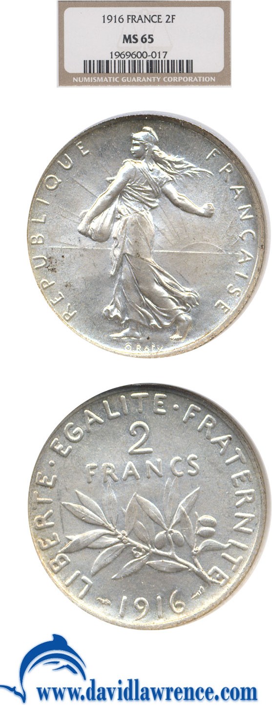 image for: France: 1916 2 Fr  NGC MS65   