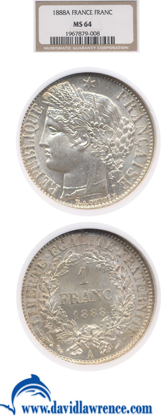 image for: France: 1888-A 1 Fr  NGC MS64   