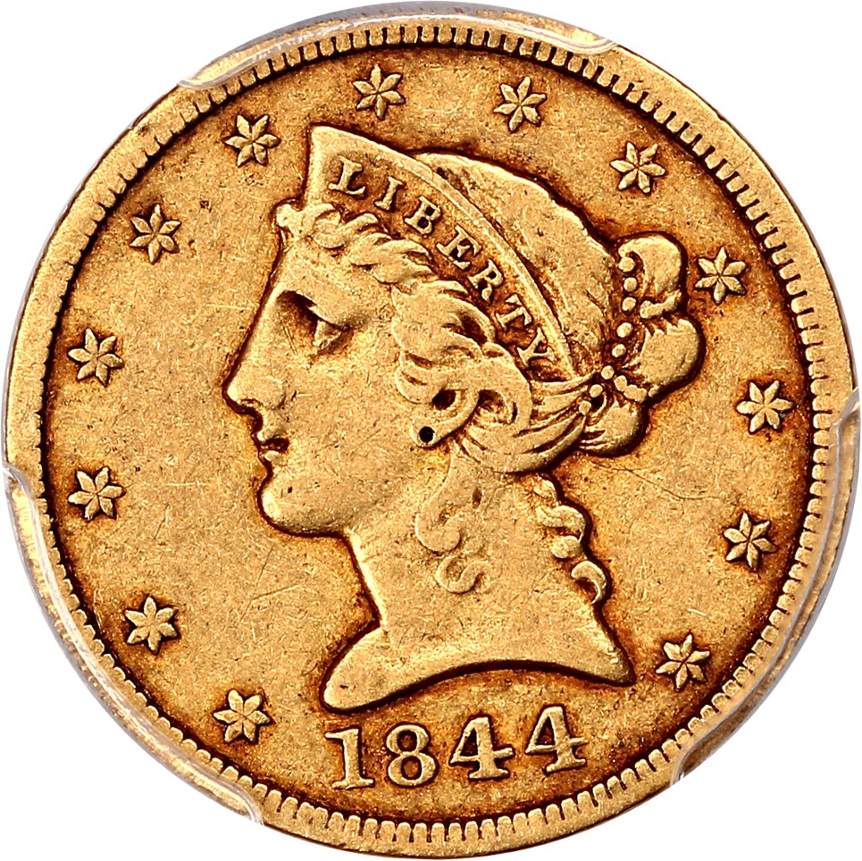 image for: 1844 $5 PCGS VF35