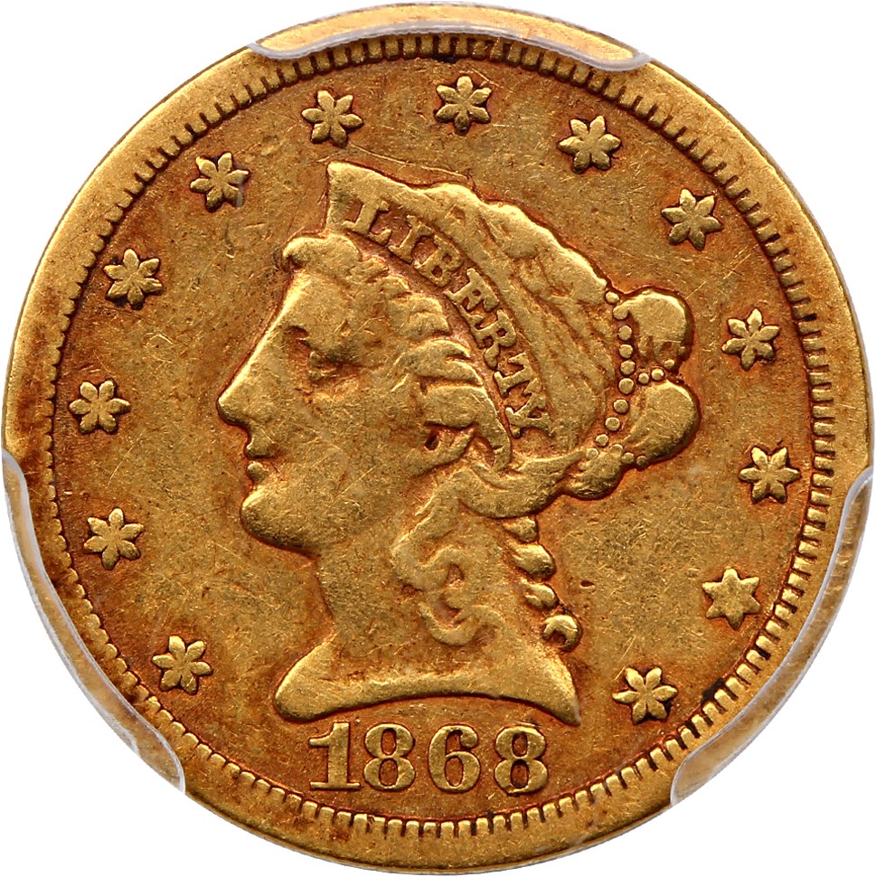 image for: 1868-S 2 1/2 PCGS VF30