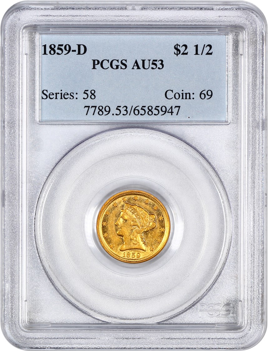 image for: 1859-D $2 1/2 PCGS AU53