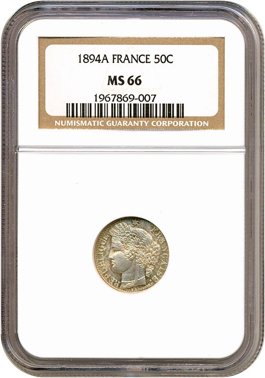 image for: France: 1894-A 50 Centime  NGC MS66   
