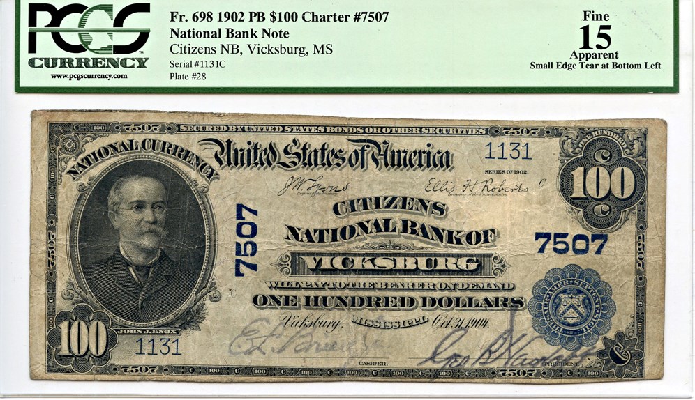 image for: FR. 698 1902 3rd Charter Period 3rd Issue Plain Back $100 National Bank Note PCGS Net Fine 15 (Apparent Small Edge Tear at Bottom Left)