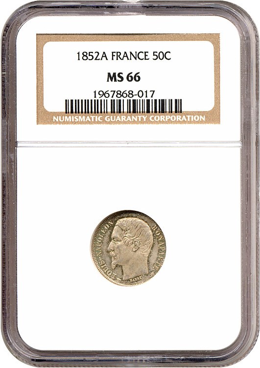 image for: France: 1852-A 50 Centime  NGC MS66   