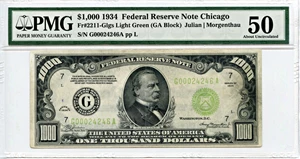 image for: FR. 2211G 1934 $1000 Federal Reserve Note Chicago PMG Net About Unc 50 (Closed Pinholes)