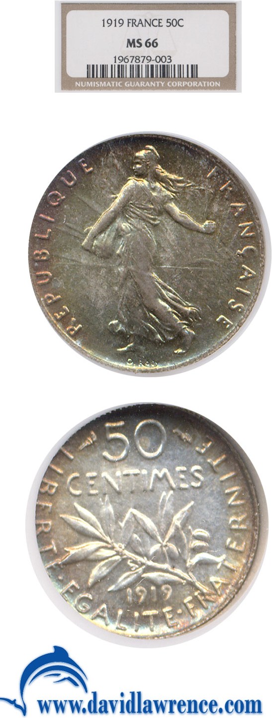 image for: France: 1917 50 Centime  NGC MS66  ** Color **