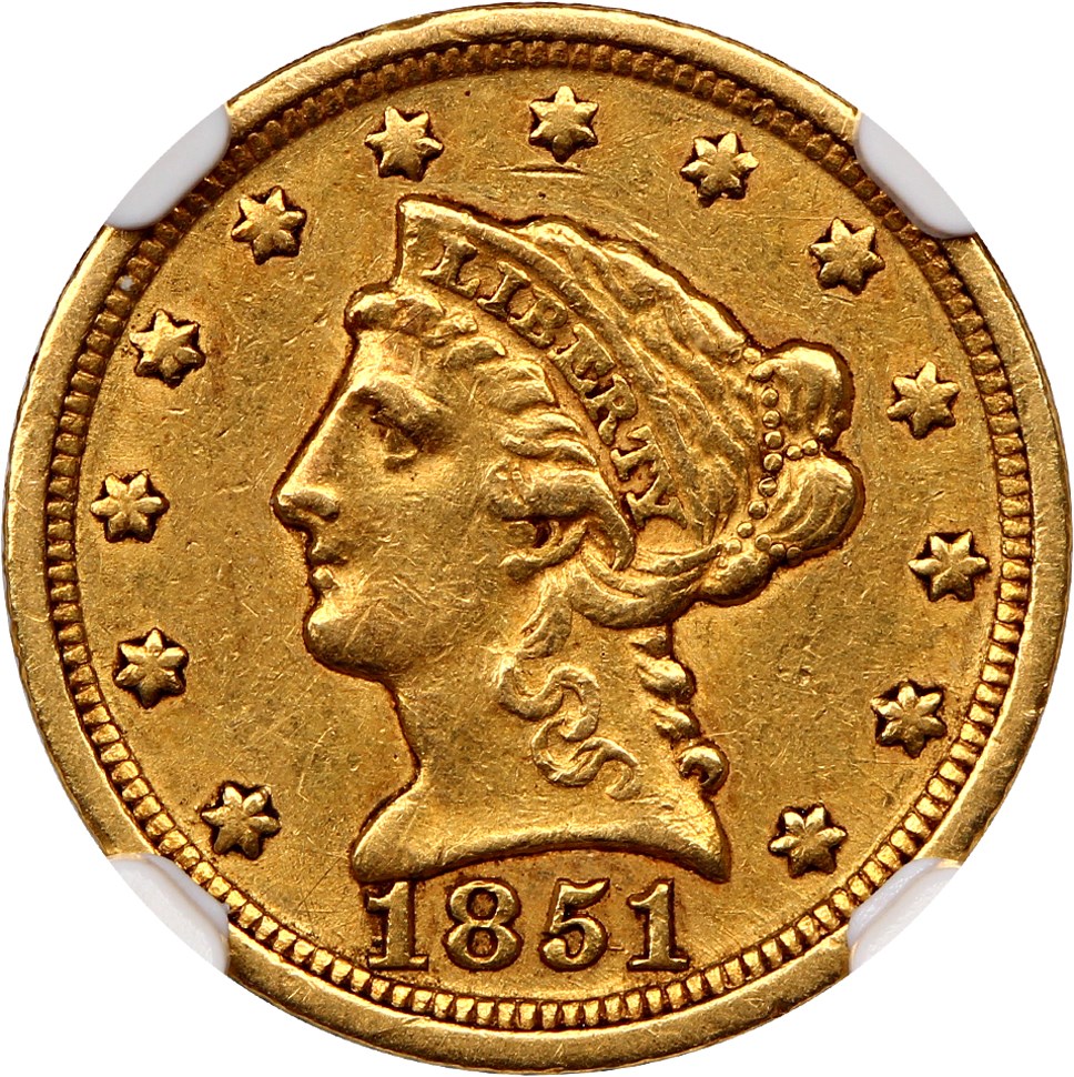 image for: 1851-D 2 1/2 NGC/CAC AU55