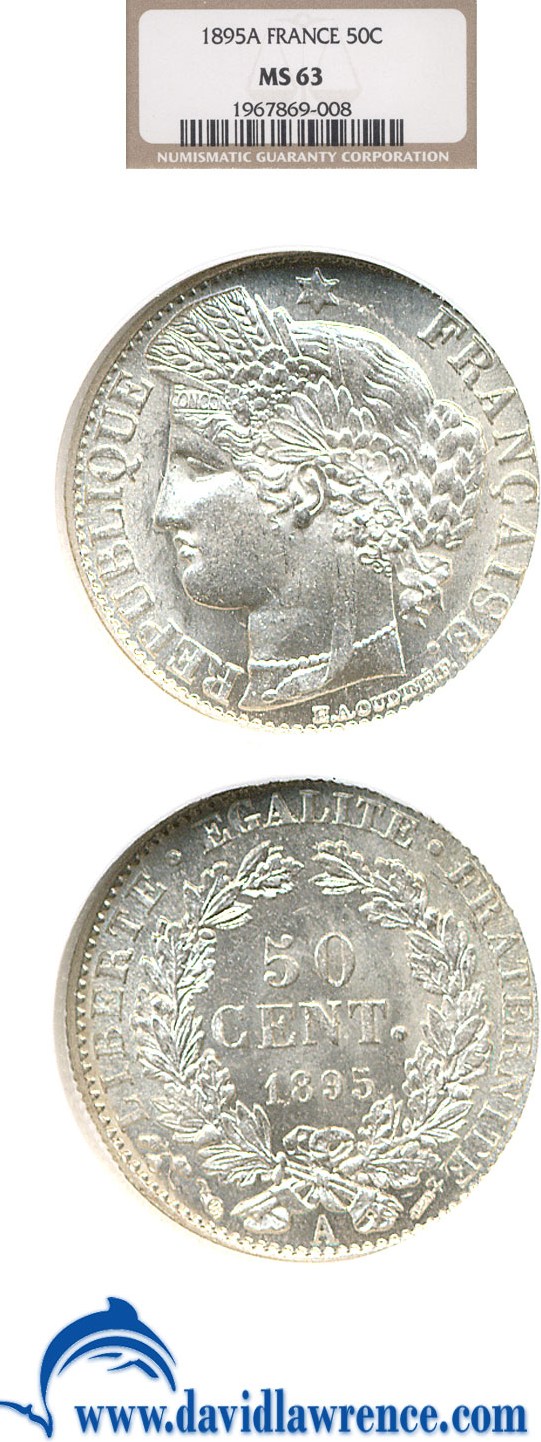 image for: France: 1895-A 50 Centime  NGC MS63   