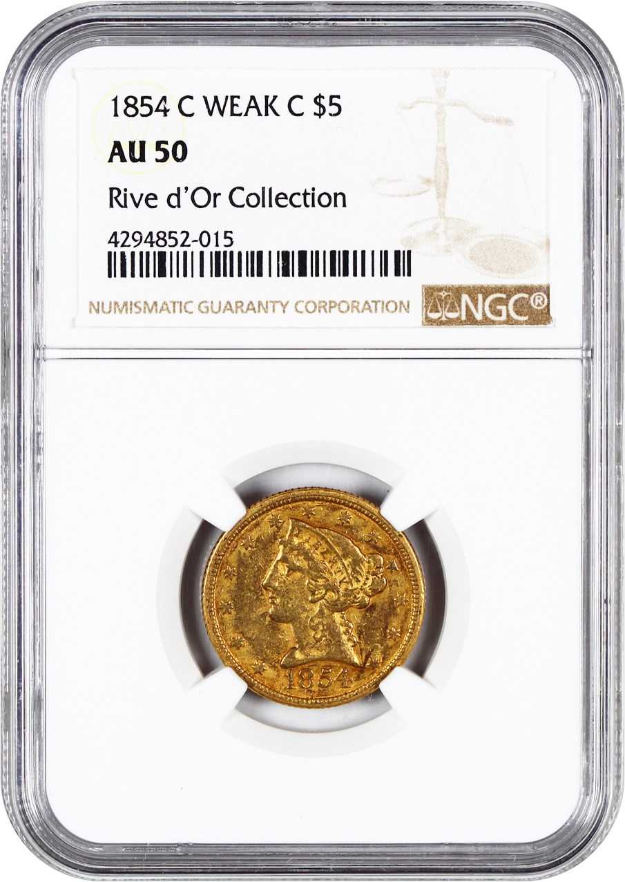 image for: 1854-C $5 NGC AU50 (Weak C) 