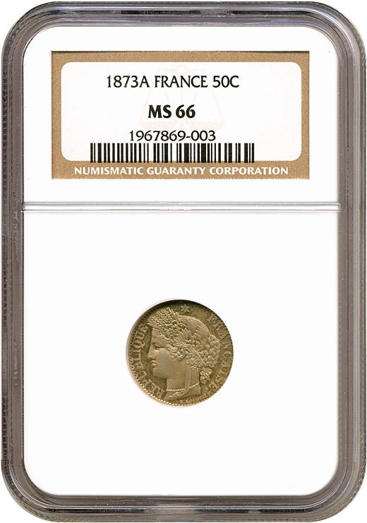 image for: France: 1873-A 50 Centime  NGC MS66   