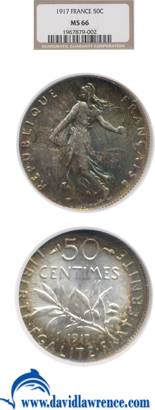 image for: France: 1917 50 Centime  NGC MS66  ** Color **
