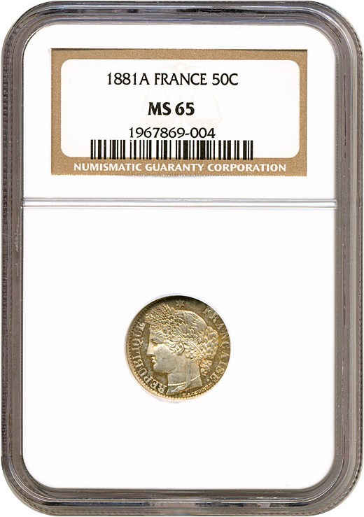 image for: France: 1881-A 50 Centime  NGC MS65   