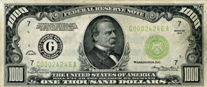 image for: FR. 2211G 1934 $1000 Federal Reserve Note Chicago PMG Net About Unc 50 (Closed Pinholes)