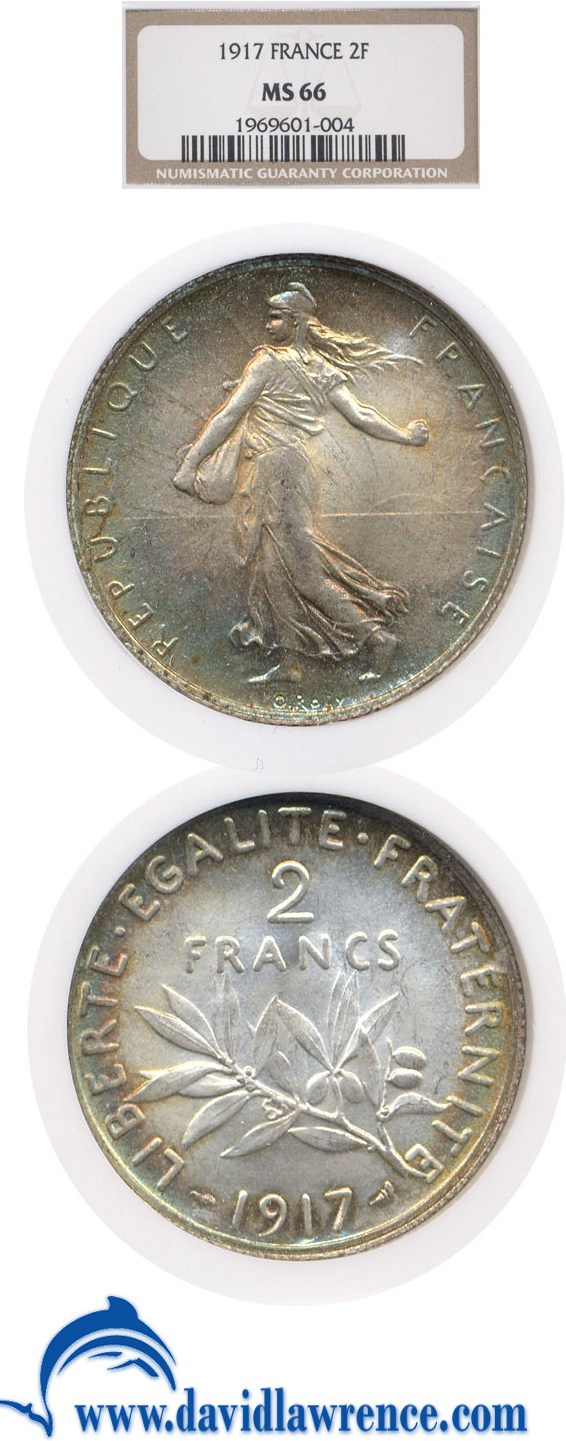 image for: France: 1917 2 Fr  NGC MS66  ** Color **